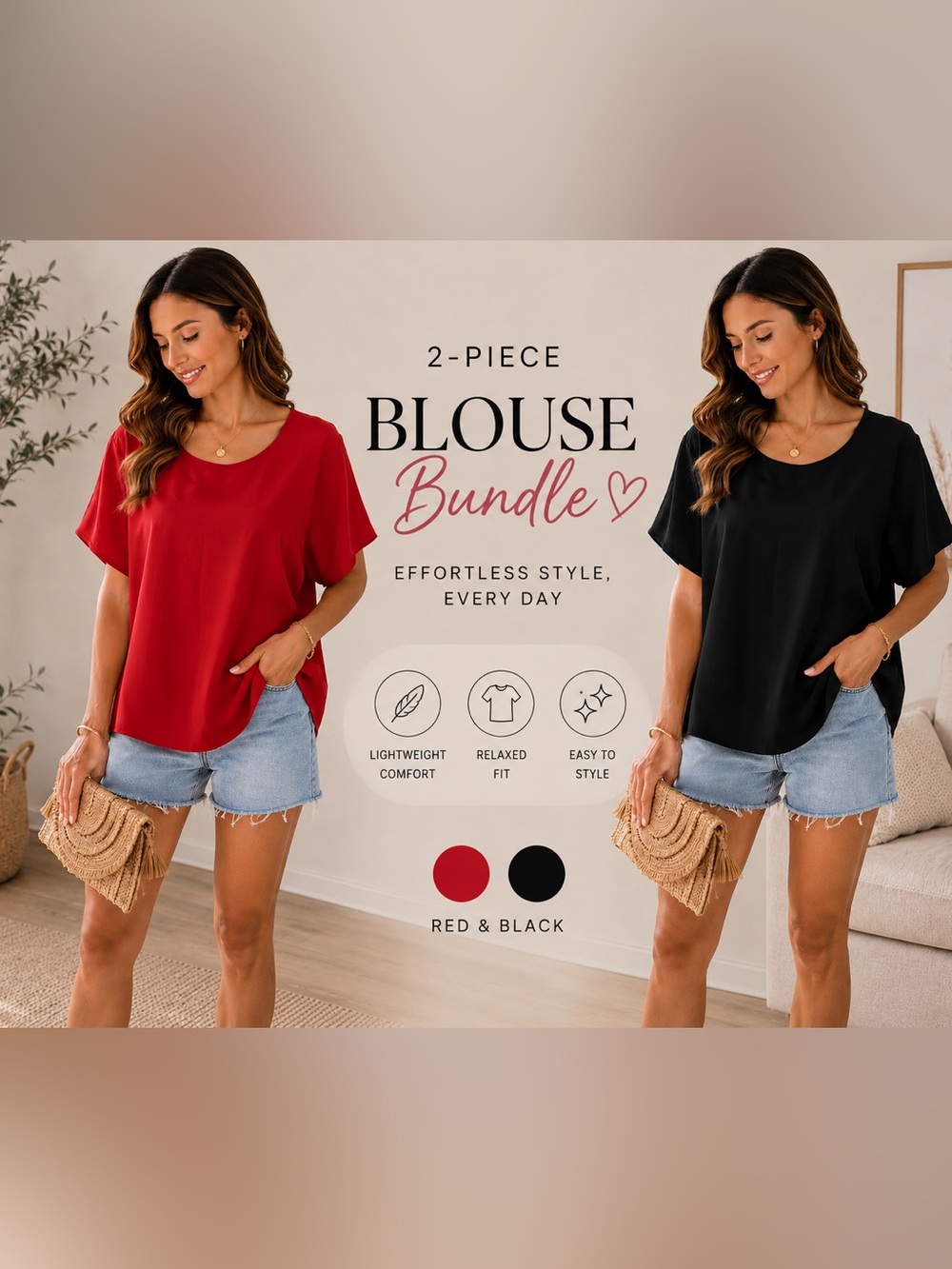 2 blouse bundle Black & Red Blouse XXL (20) Short Sleeve Flowy Casual Top